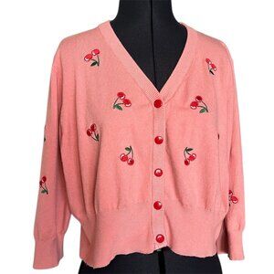 Belle Poque Pink Cherry Embroidered Cropped Cardigan 3XL